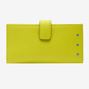 tusk-455-womens-ascot-pebblegrain-slim-leather-wallet-lime-front - LIME