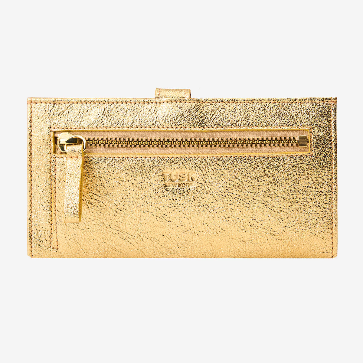 Gold metallic wallet with a zipper on a white background - GOLD 
