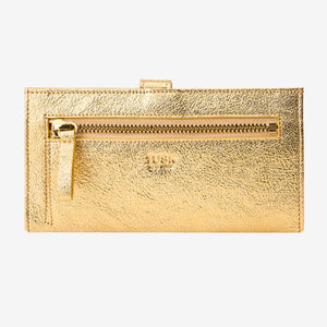 Gold metallic wallet with a zipper on a white background - GOLD 