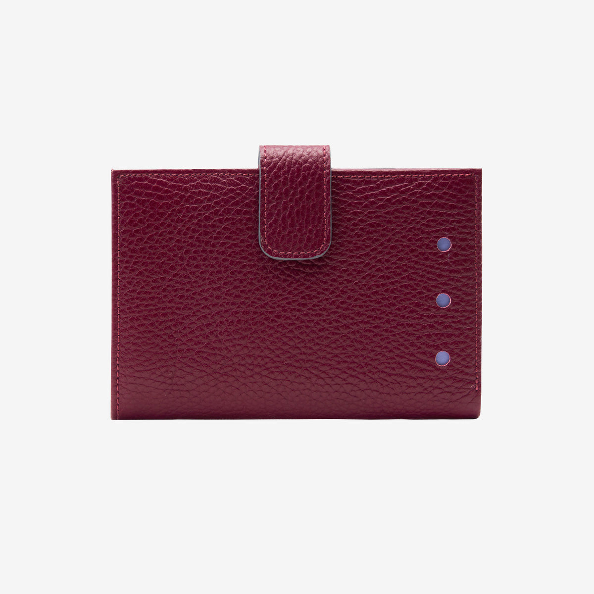 Burgundy leather wallet with a flap on a light gray background - OXBLOOD