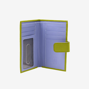 Tusk Ascot 465 Avocado pebble-grain leather slim wallet, open view - AVOCADO