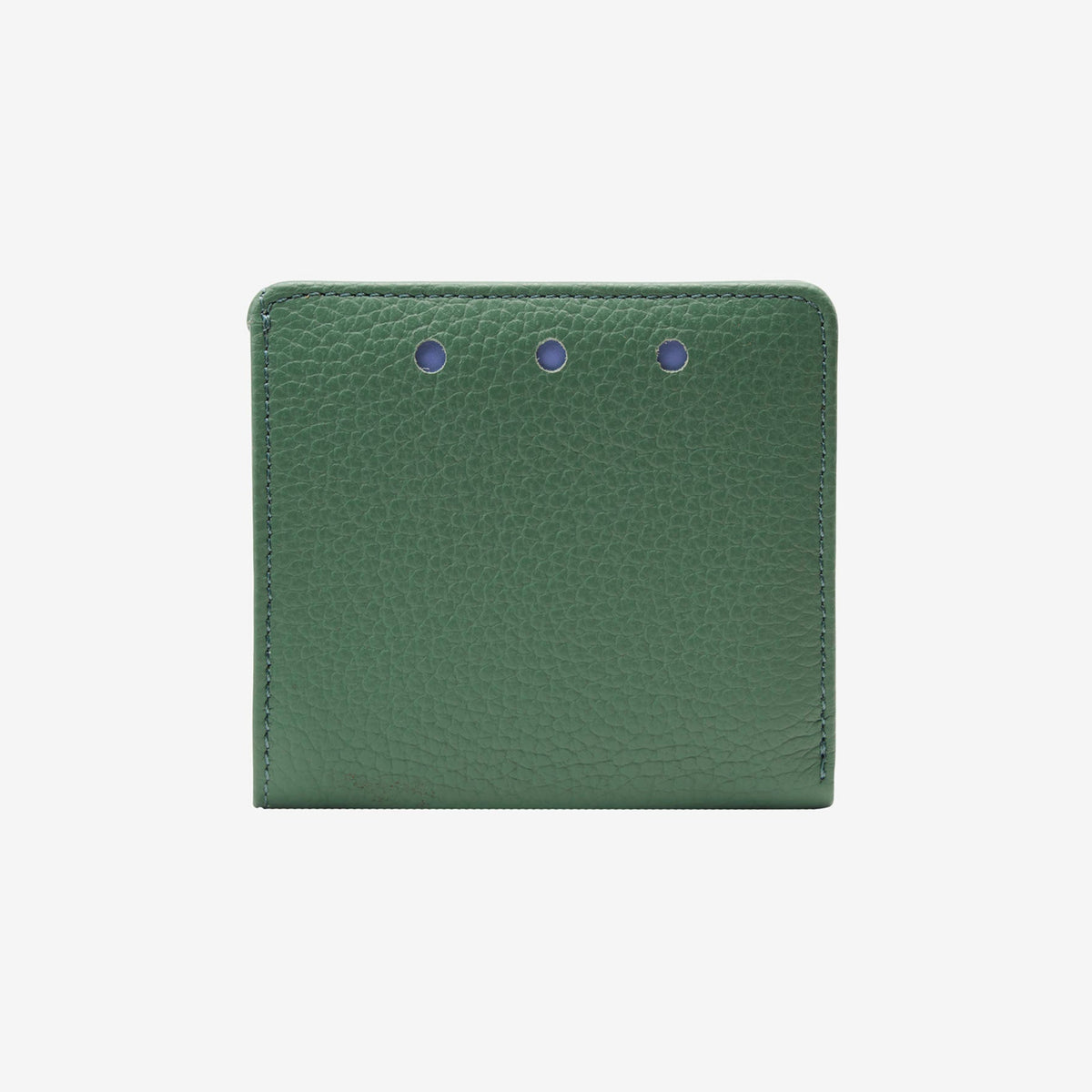 Green leather wallet with three small holes on a white background - FOREST