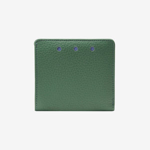 Green leather wallet with three small holes on a white background - FOREST