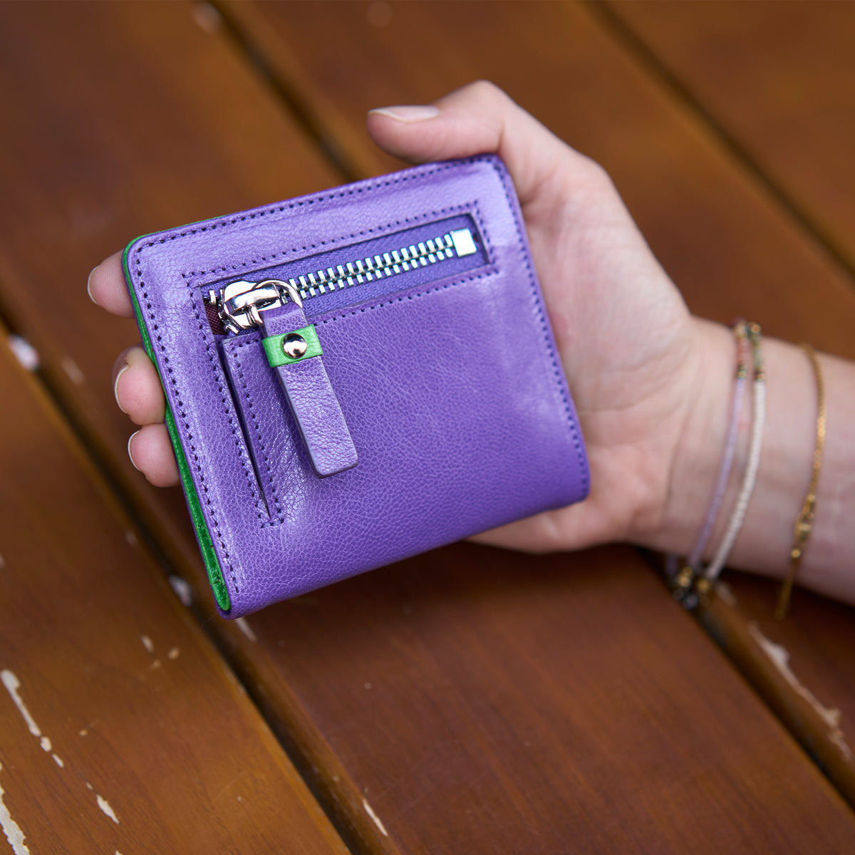 tusk 486 womens siam leather snap evening wallet purple and grass model 02 - PURPLE/GRASS