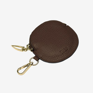 Brown round coin purse with gold clip on a white background - ESPRESSO