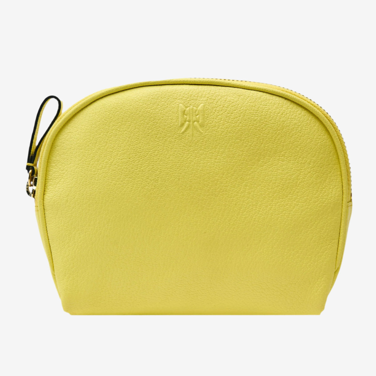 tusk 767 leather clam shape cosmetic case lemon front - LEMON