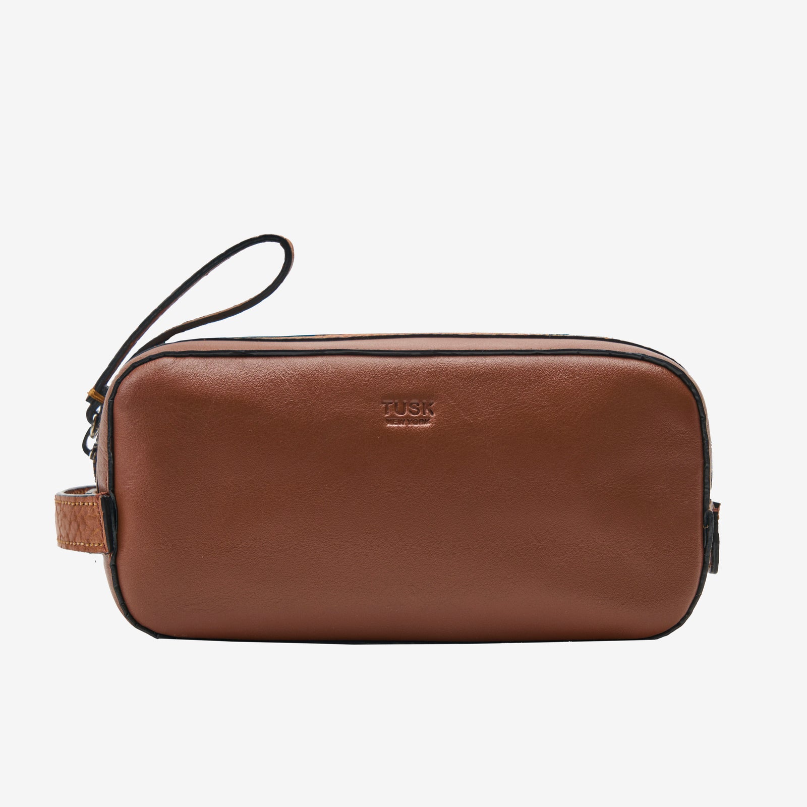 Tusk 770 Italian leather toiletry bag in Wood, front view — men’s travel case handcrafted in premium full-grain leather -  WOOD