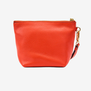 Orange leather pouch with a gold zipper on a light gray background - ORANGE
