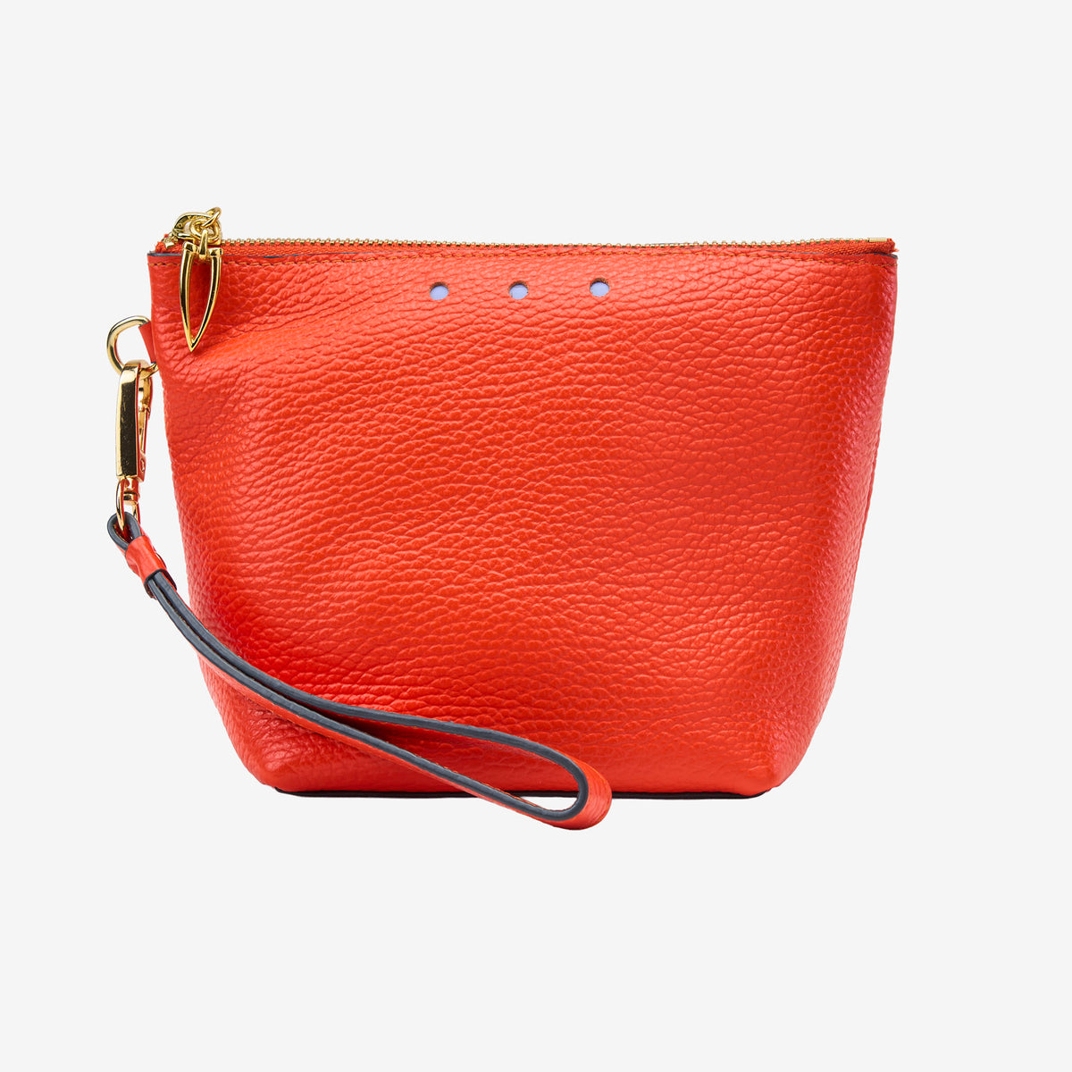 Orange italian leather pouch with a gold zipper on a white background - ORANGE