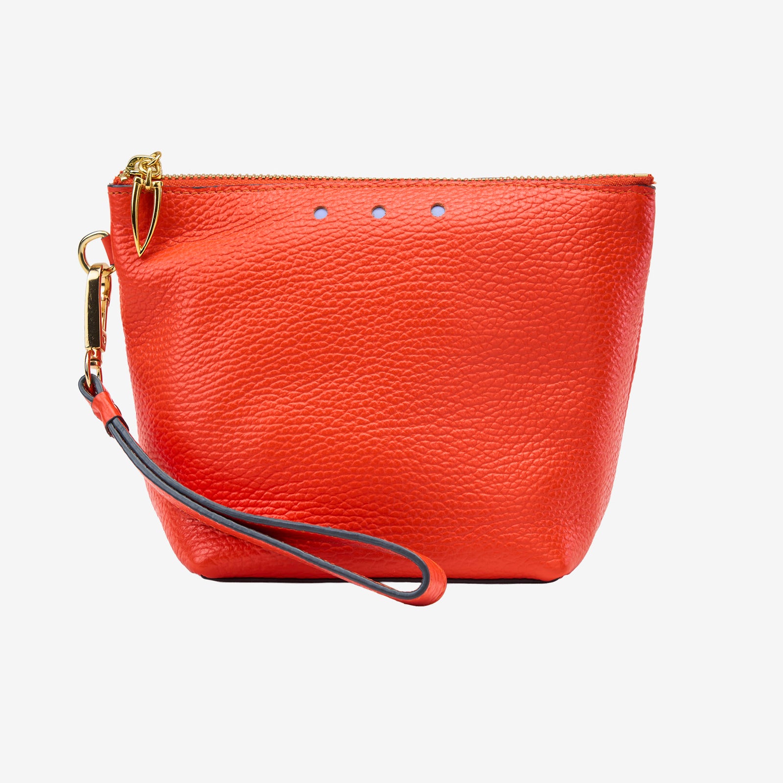 Orange italian leather pouch with a gold zipper on a white background - ORANGE
