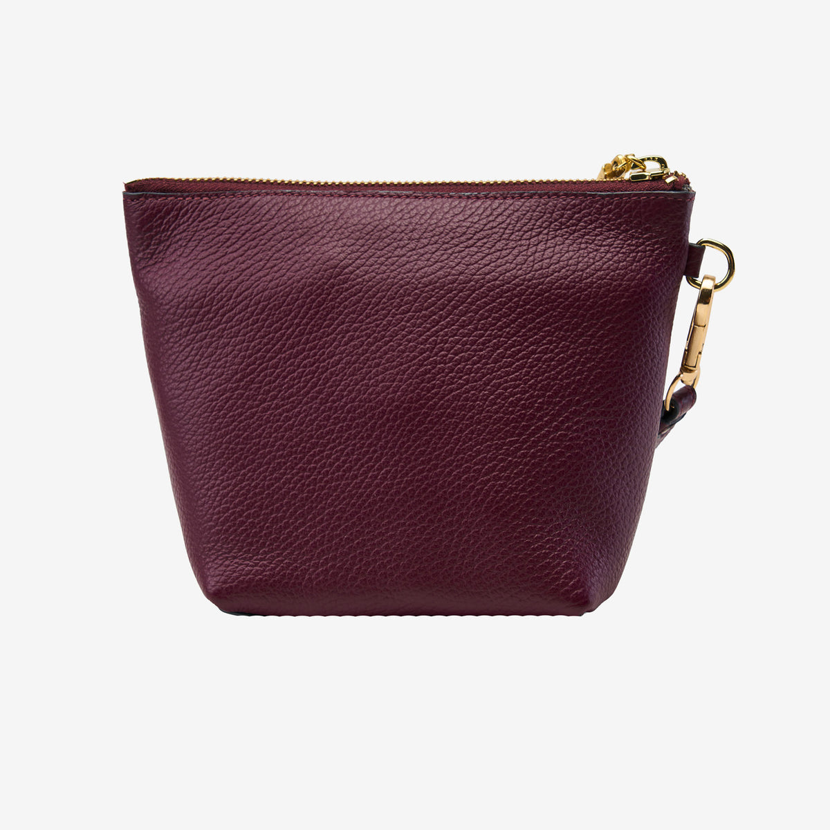 Maroon leather pouch with gold zipper on a white background - OXBLOOD
