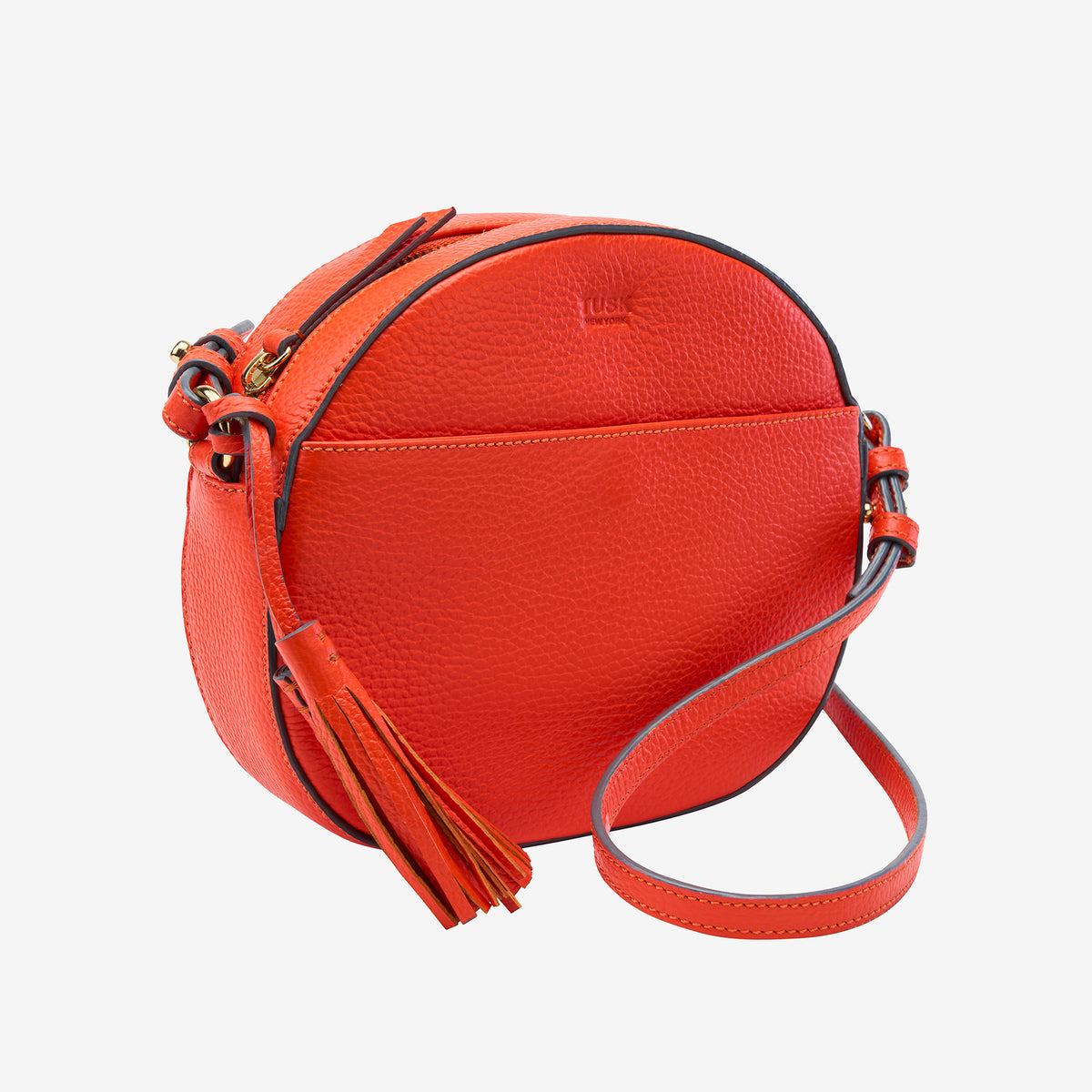 tusk-9900-round-pebble-grain-leather-cross-body-bag-orange-side - ORANGE