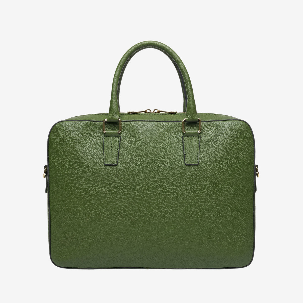 Green leather briefcase on a white background - FOREST