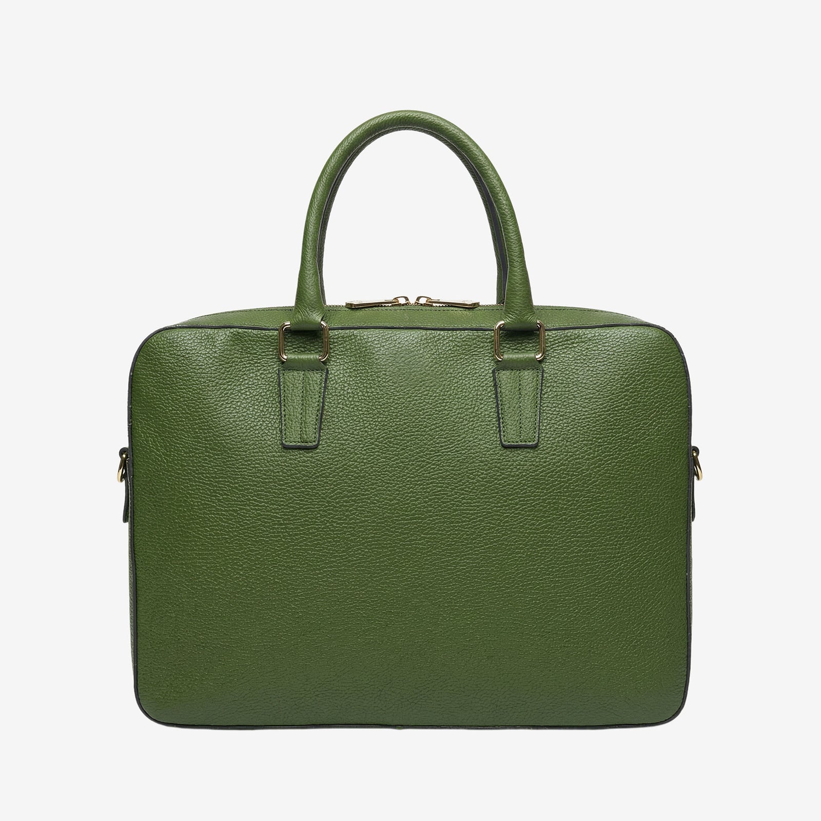 Green leather briefcase on a white background - FOREST