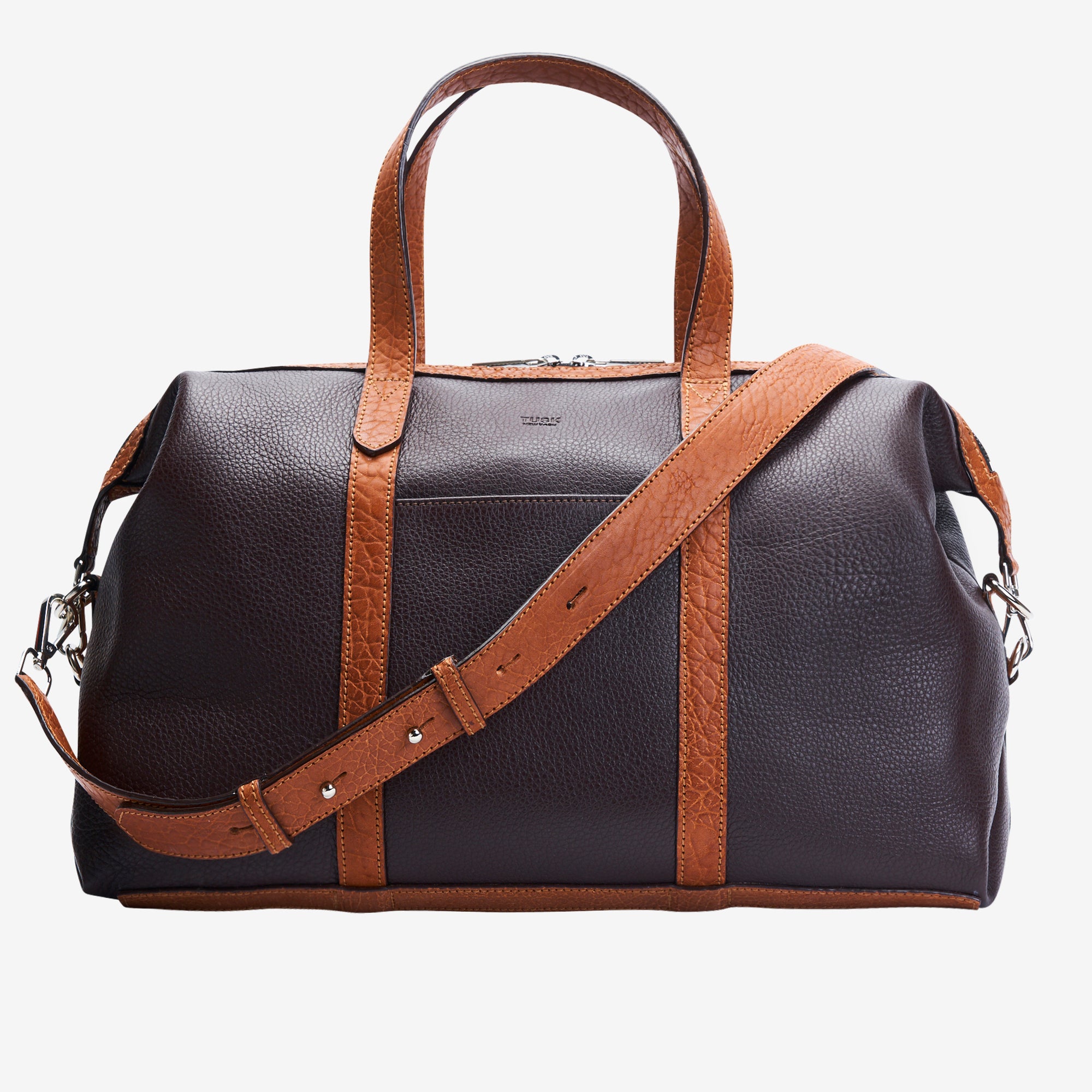 tusk 9920 pebblegrain leather everyday duffel bag chocolate front - DARK CHOCOLATE 