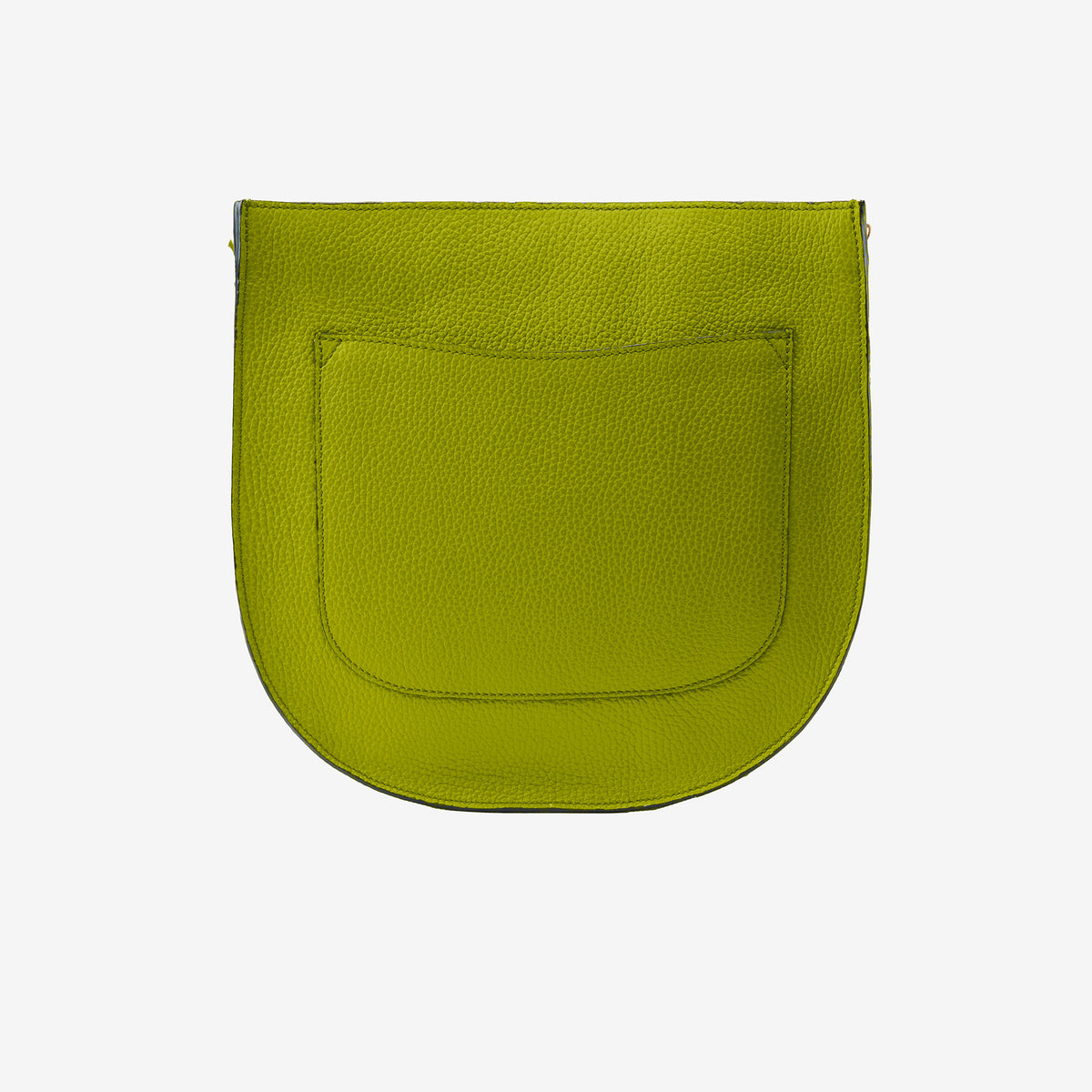 Tusk 9924 Seema Saddle Bag in Italian pebble-grain cowhide leather. Back view showing the exterior slip pocket - AVOCADO
