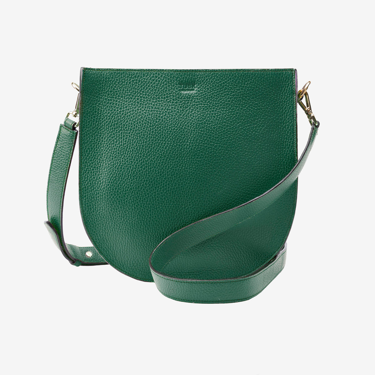 Green leather handbag with a strap on a white background - FOREST
