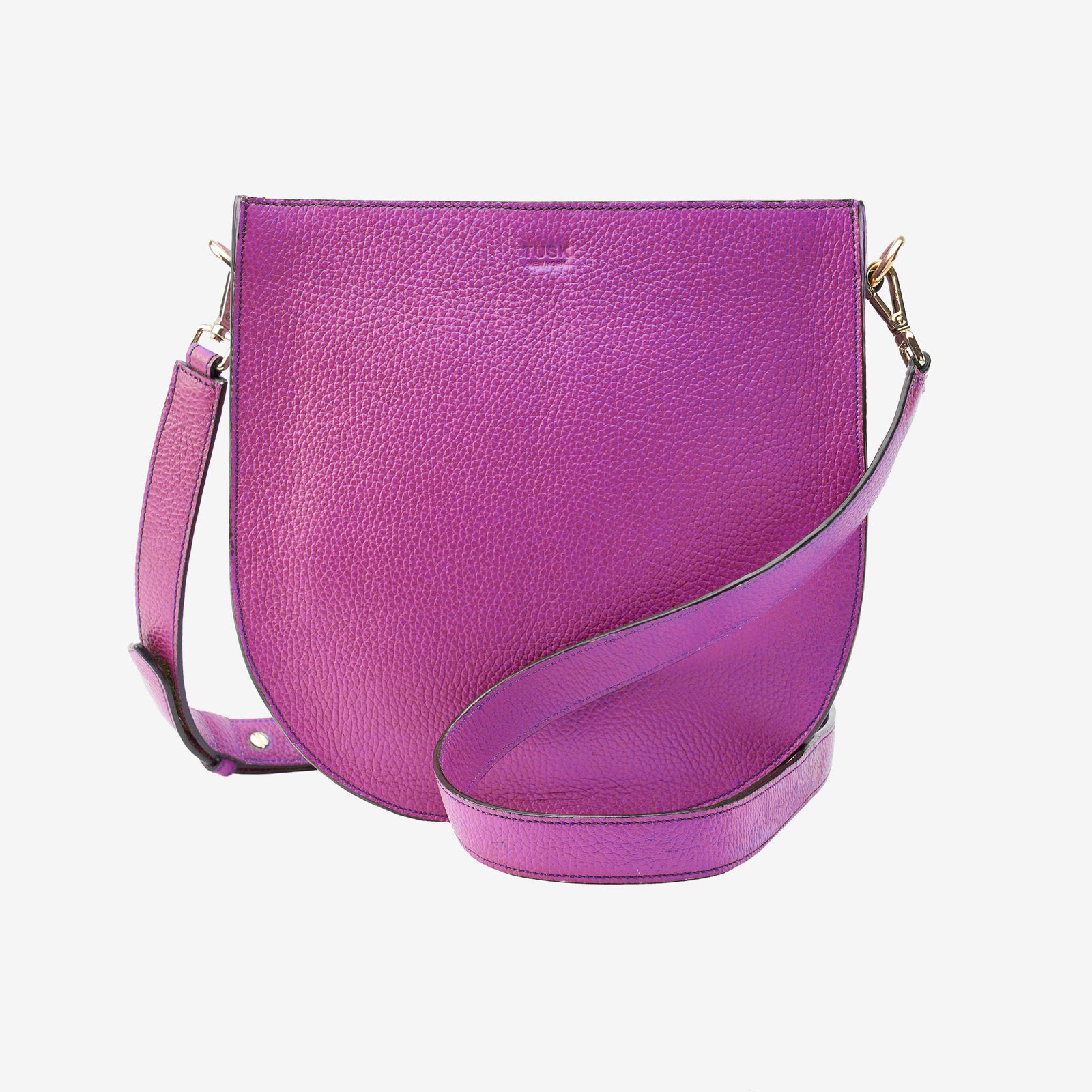 Purple italian leather handbag with a strap on a white background - MAGENTA