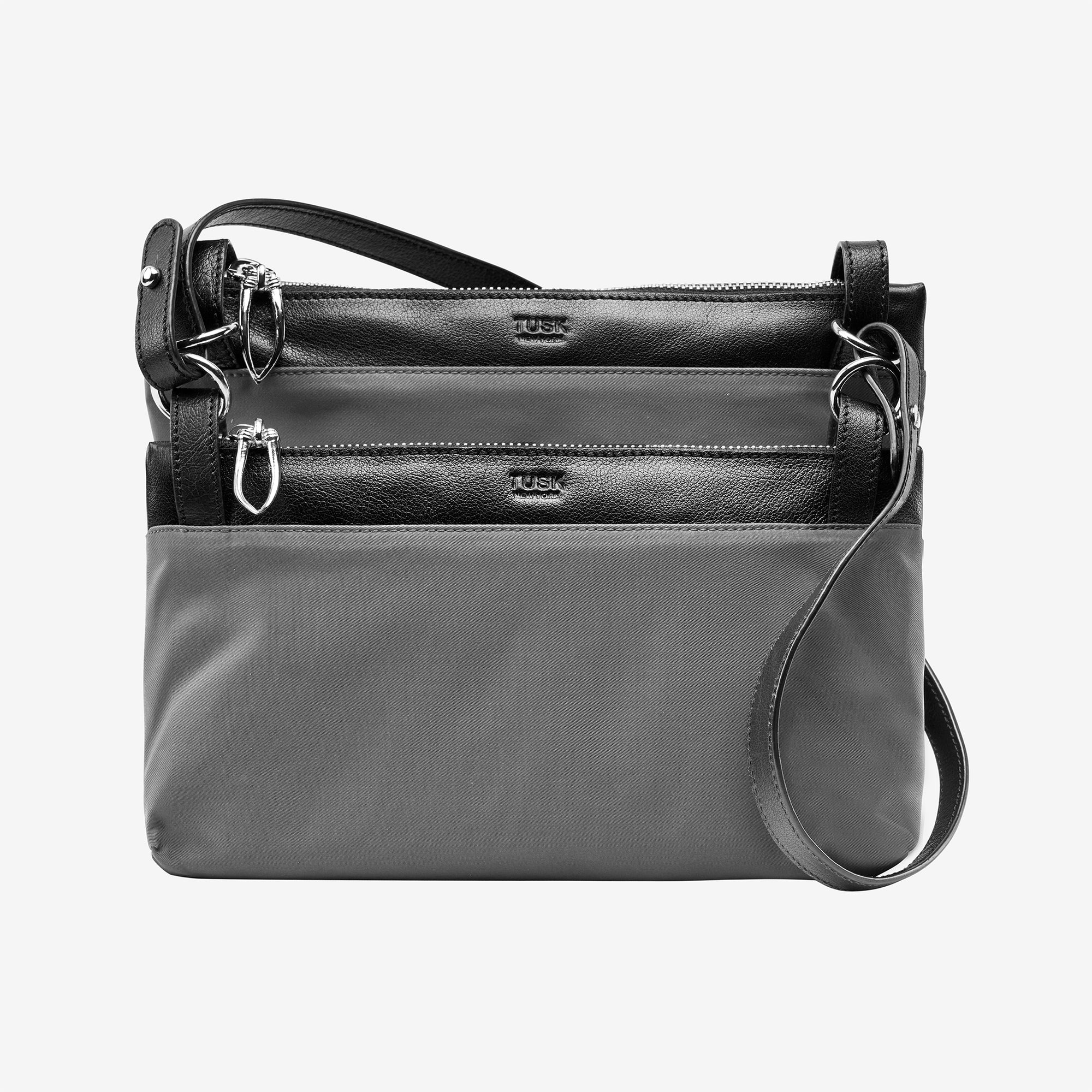 tusk 9934 nylon duo cross body bag slate front  - SLATE