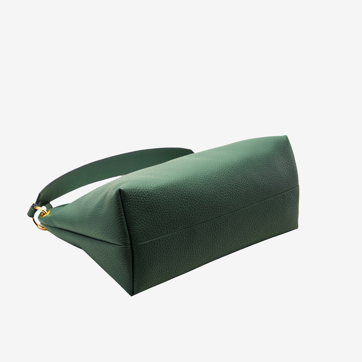Green leather handbag on a light gray background - FOREST