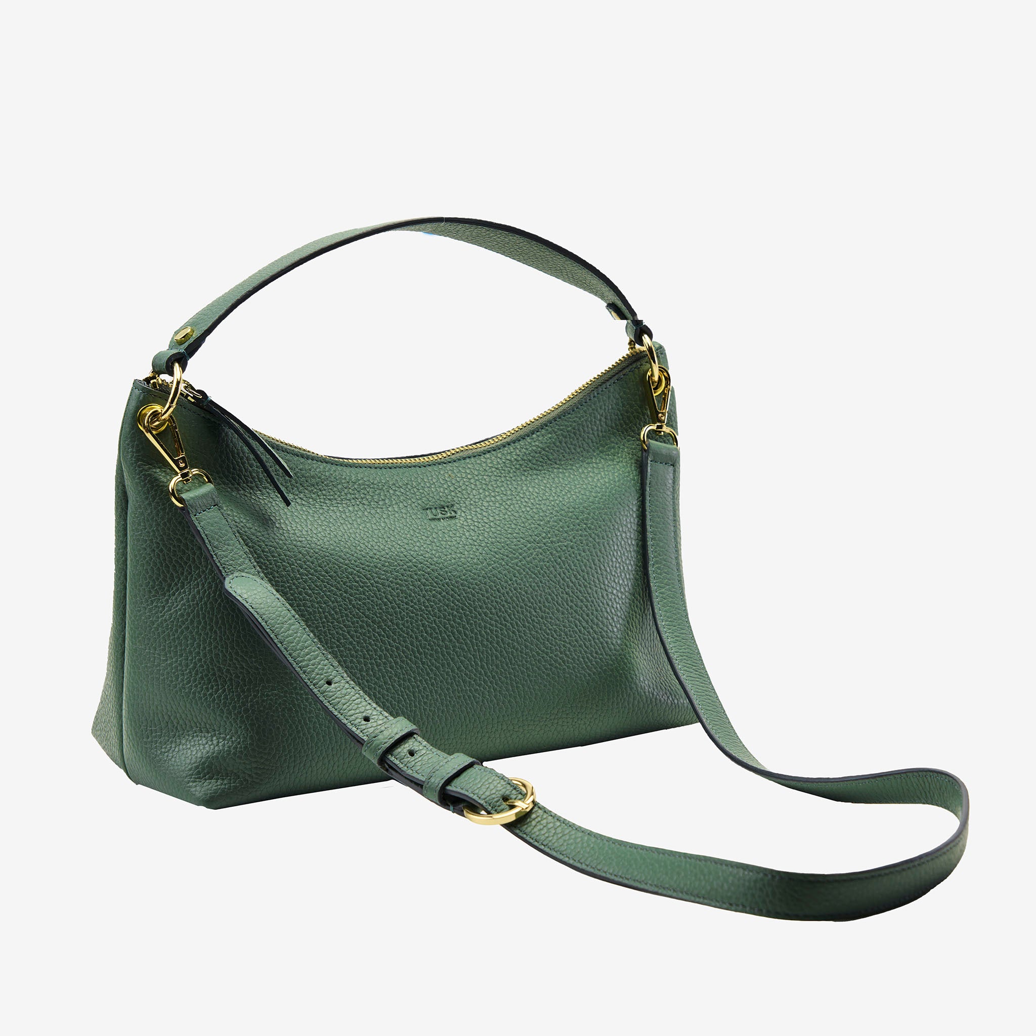 Green handbag with gold accents on a white background - FOREST