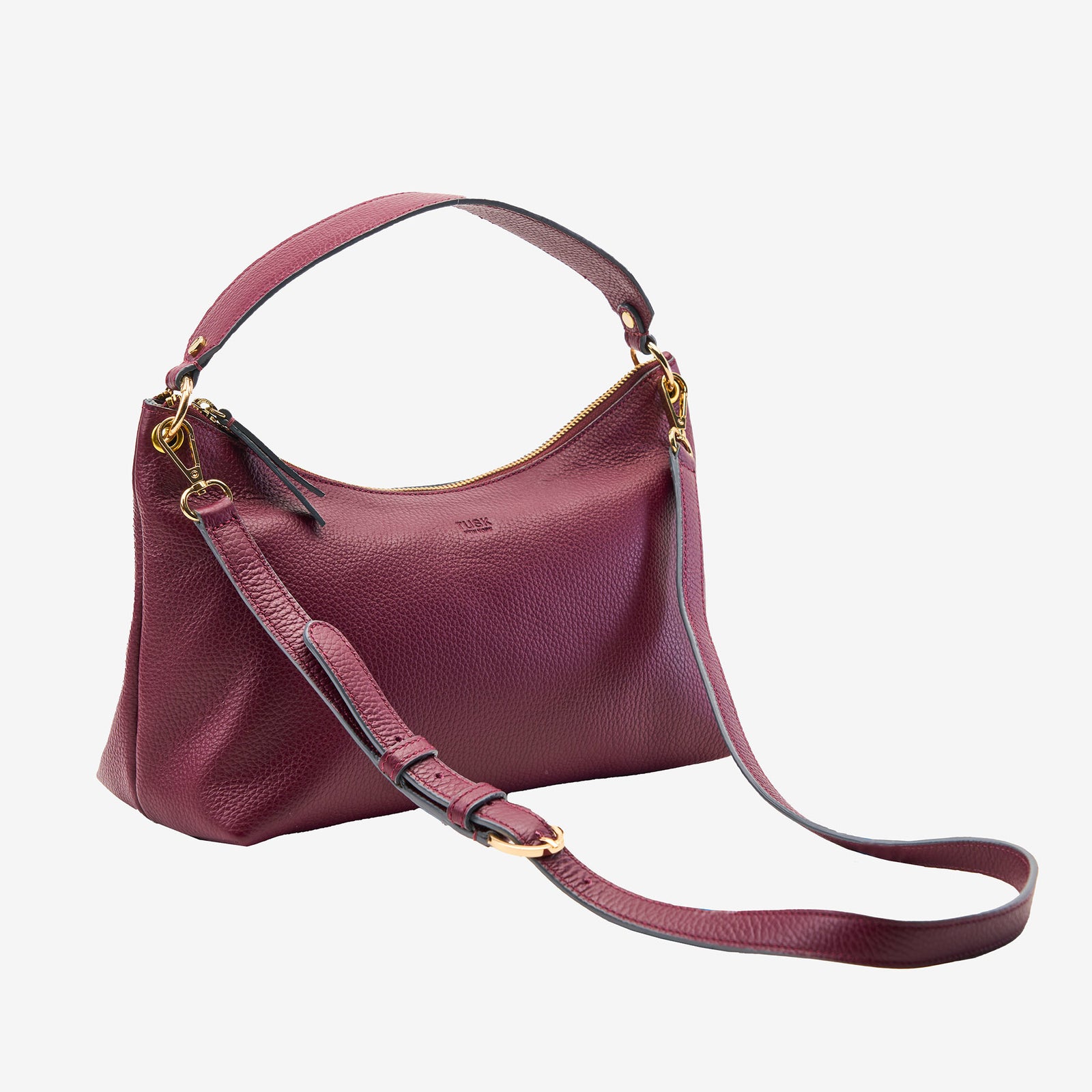 tusk 9937 Italian pebble grain leather hobo oxblood front - OXBLOOD