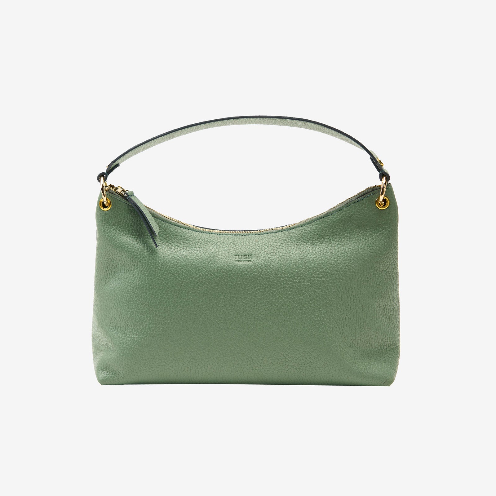 tusk 9937 Italian pebble grain leather hobo sage front - SAGE