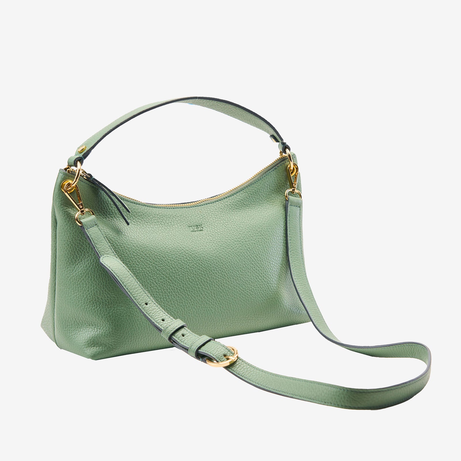 tusk 9937 Italian pebble grain leather hobo sage front - SAGE