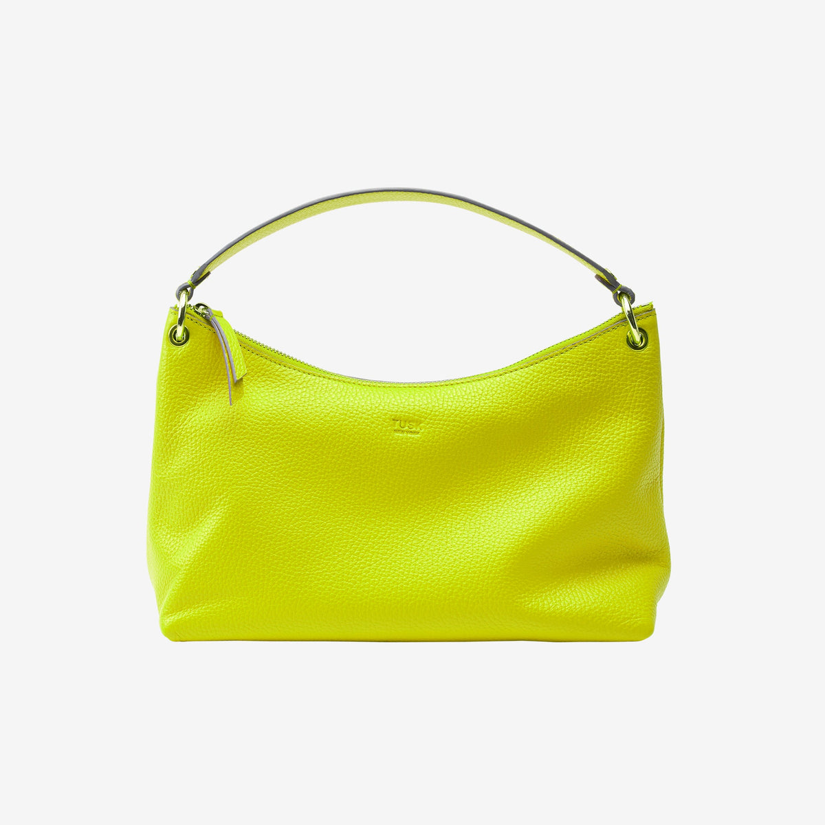 tusk-9937-pebble-grain-leather-hobo-lime-front - LIME