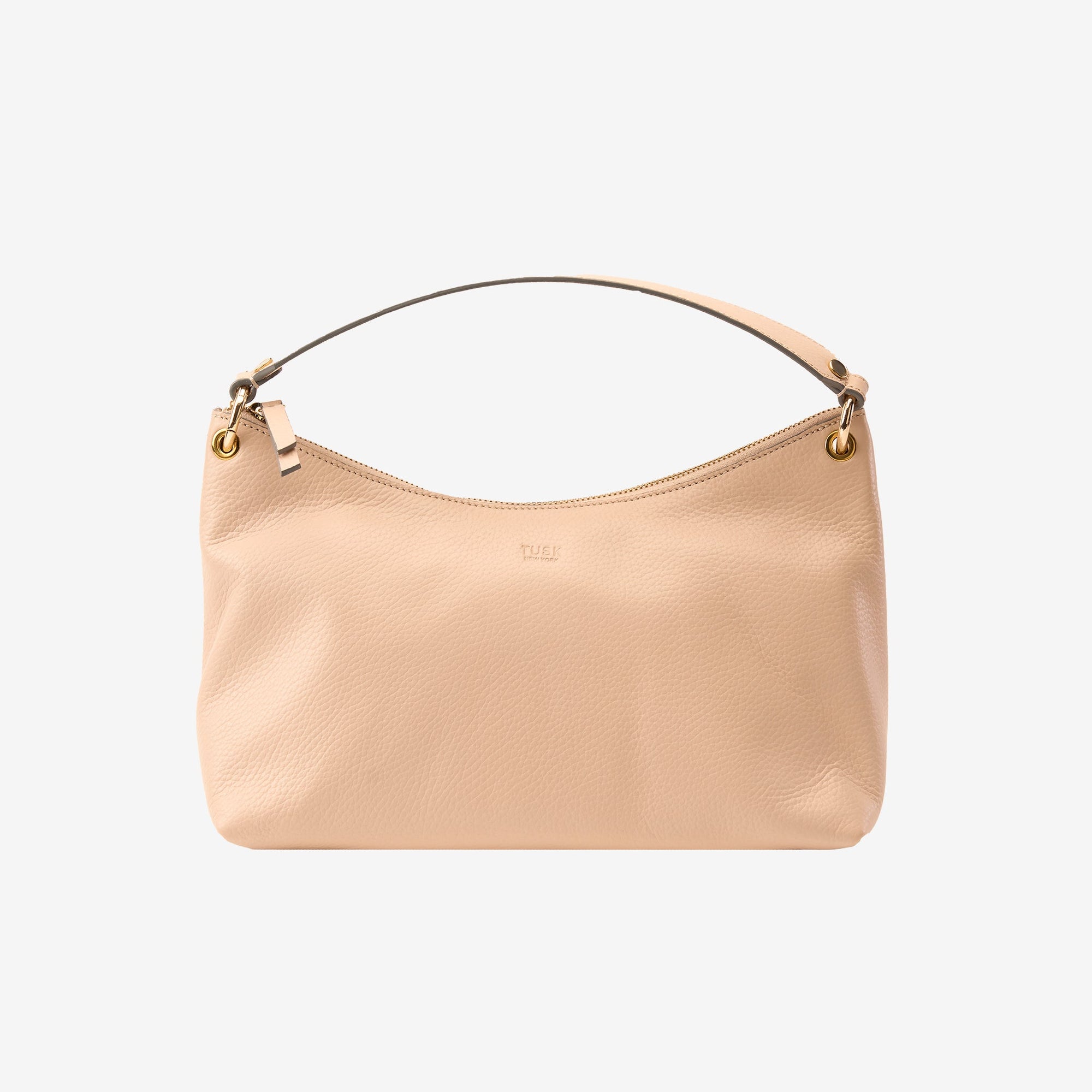 tusk-9937-pebble-grain-leather-hobo-nude-front -NUDE