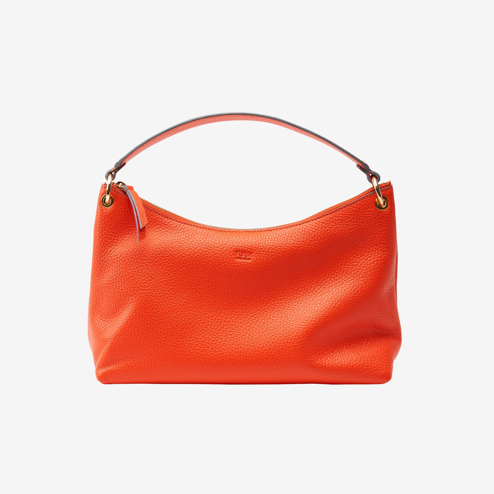 tusk-9937-pebble-grain-leather-hobo-orange-front - ORANGE