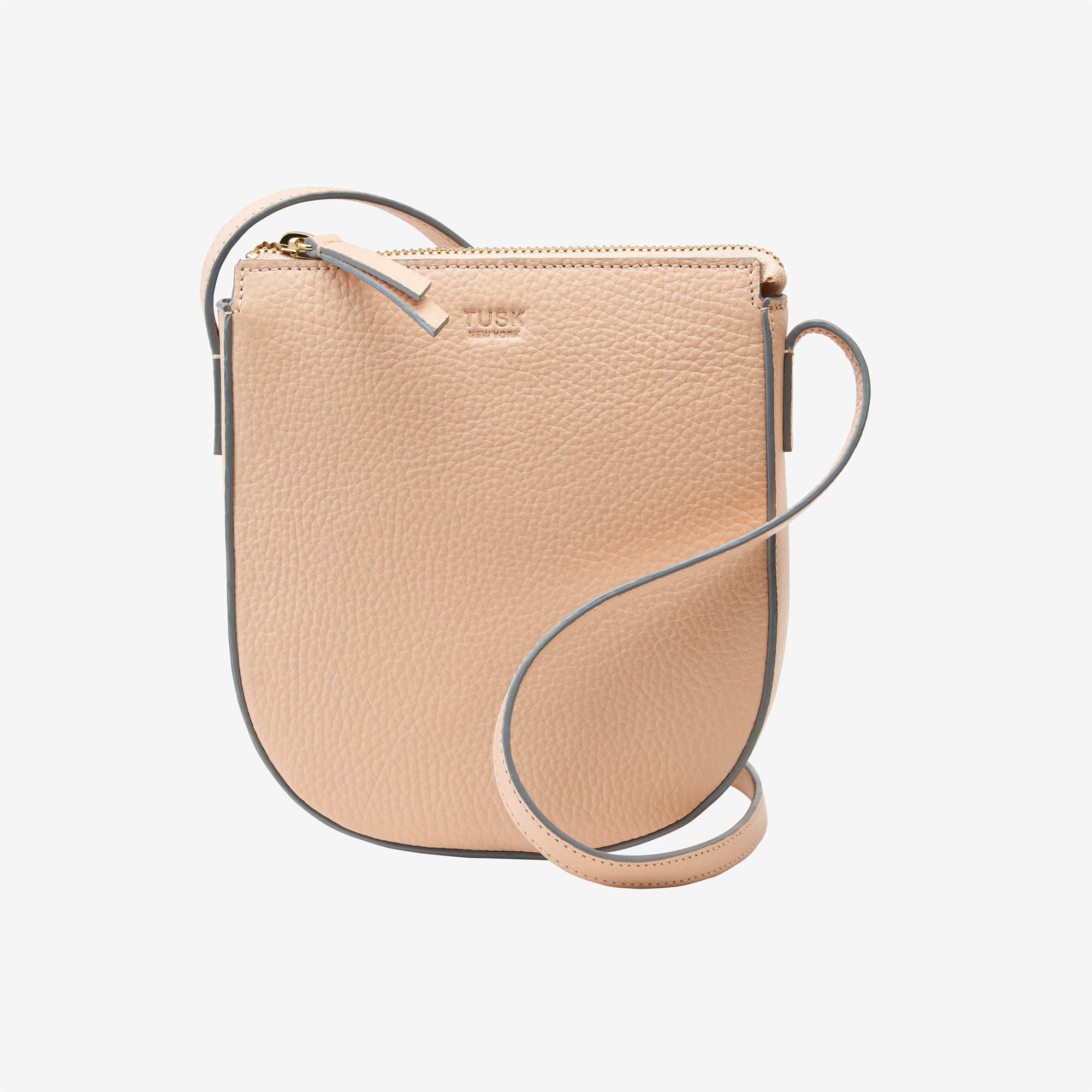 tusk-9938-pebble-grain-leather-small-phone-cross-body-bag-nude-front -NUDE