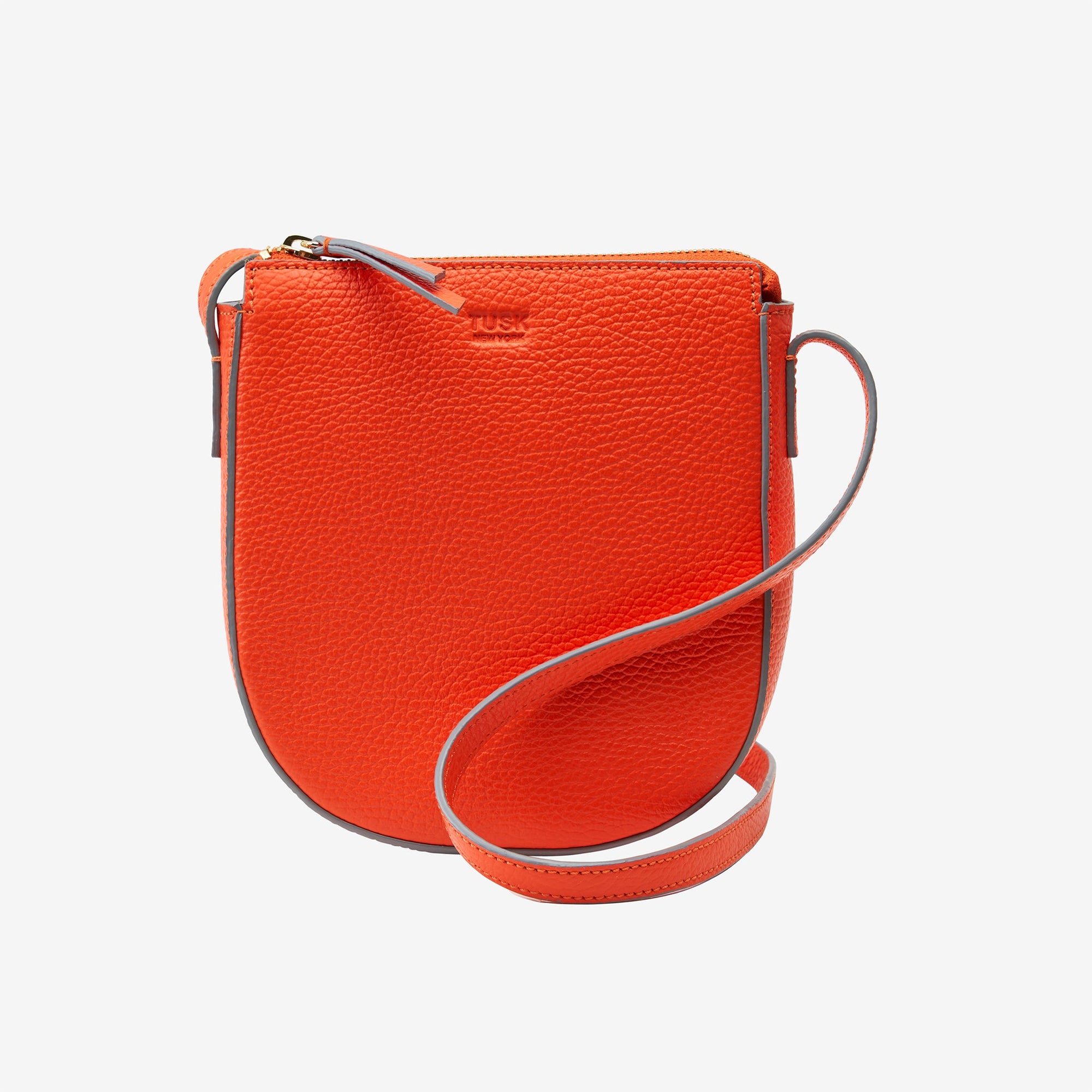 tusk 9938 pebble grain leather small phone cross body bag orange front - ORANGE