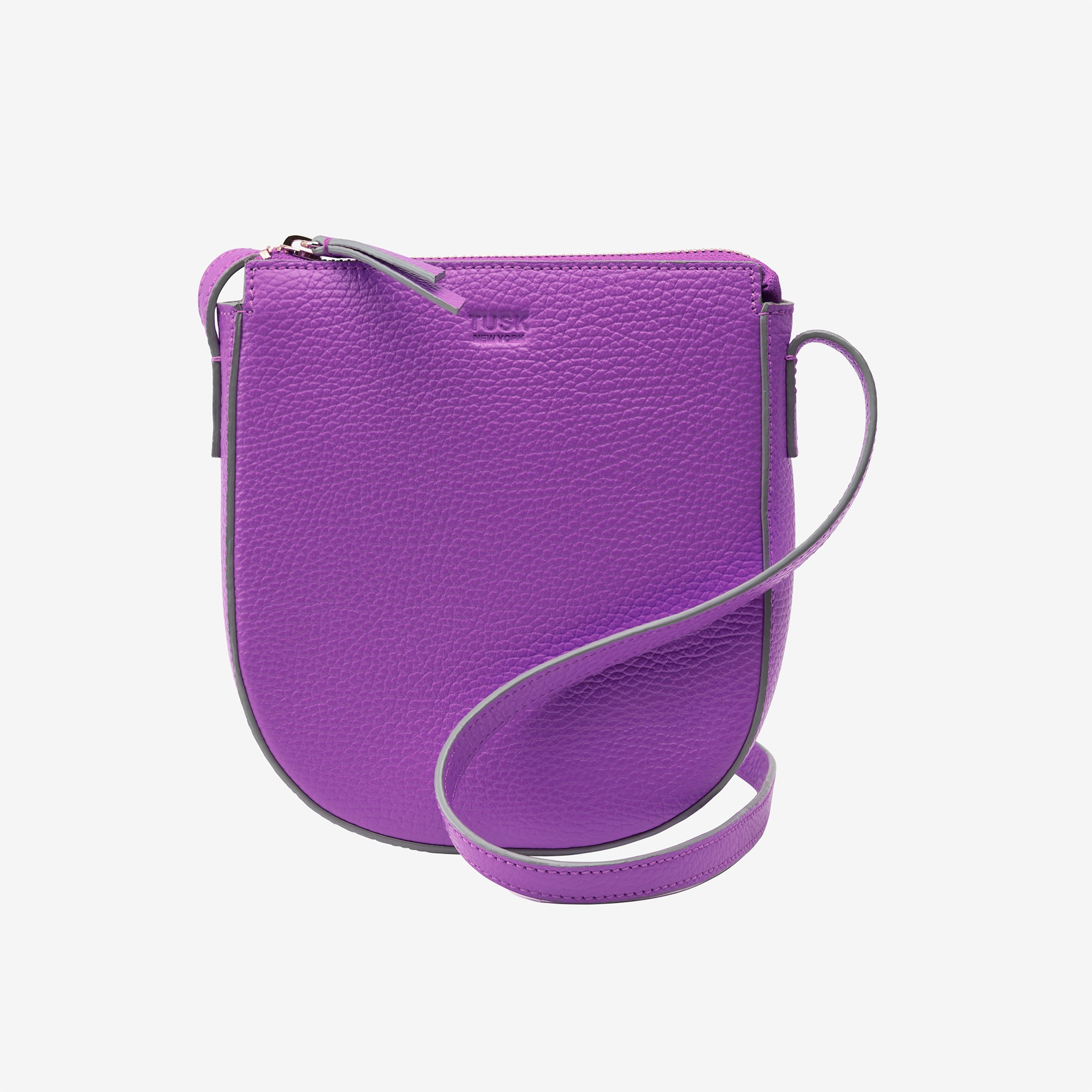 tusk 9938 pebble grain leather small phone cross body bag purple front - PURPLE