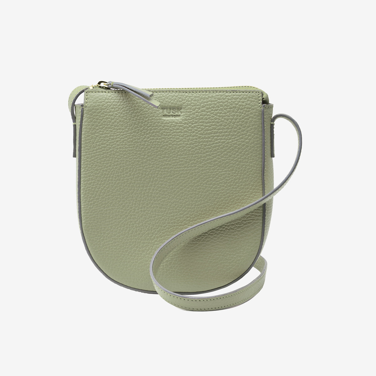 tusk 9938 pebble grain leather small phone cross body bag sage front - SAGE