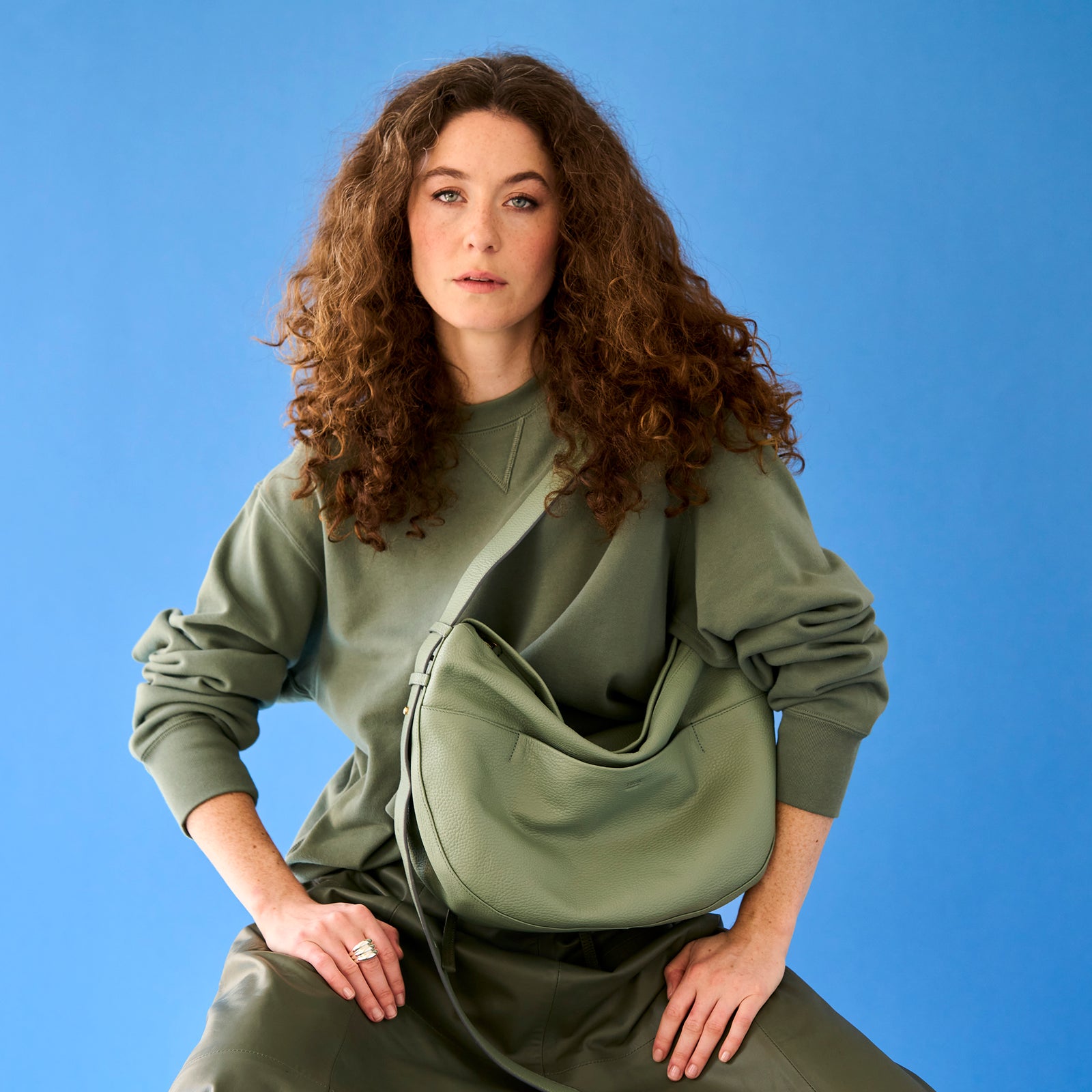 tusk 9939 italian pebblegrain leather large hobo sage front -SAGE