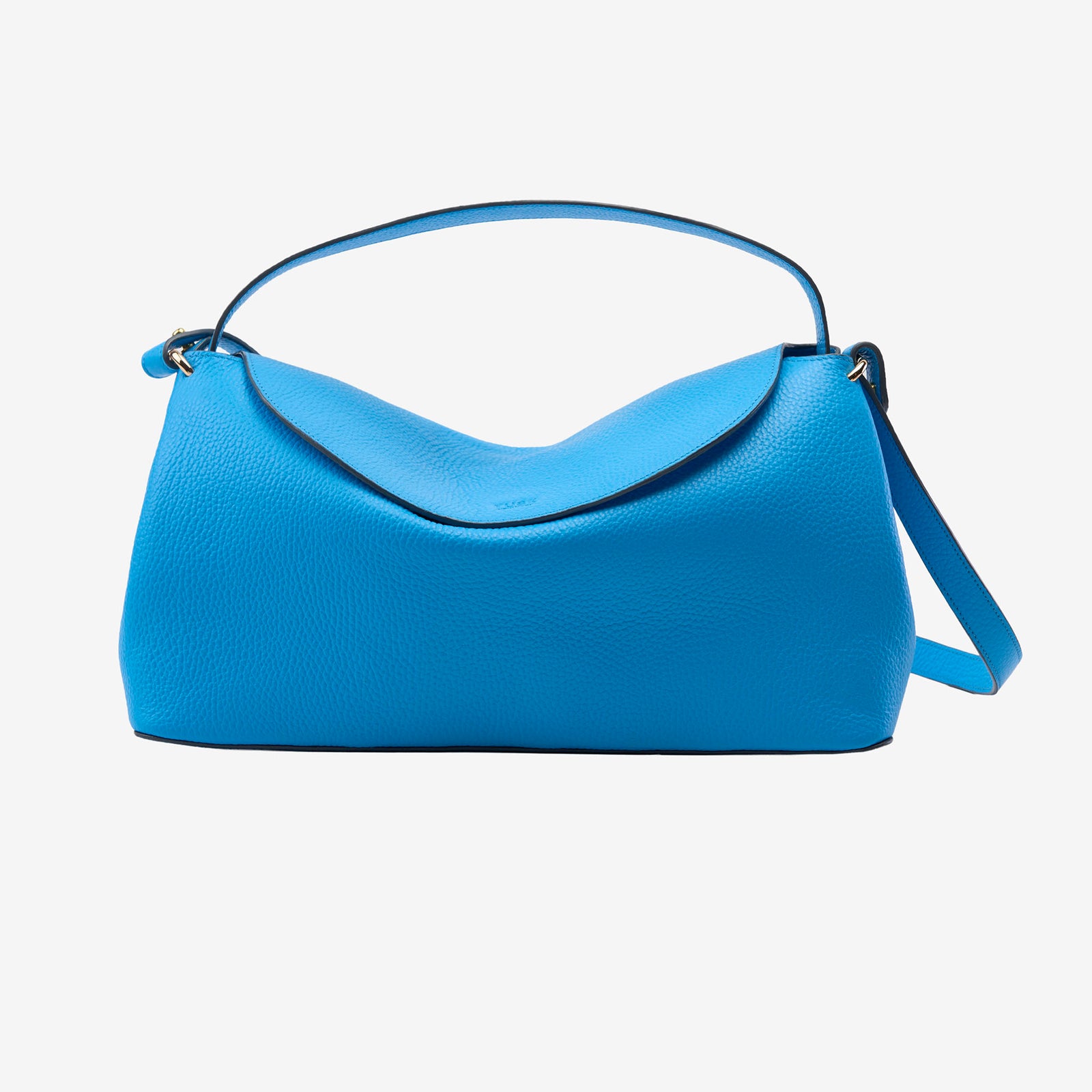 Blue Italian leather handbag on a light gray background - AZURE