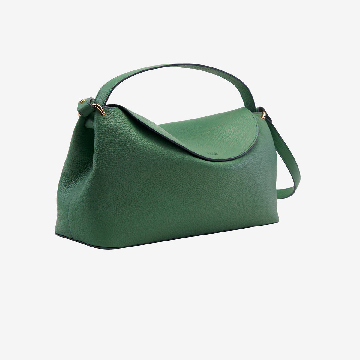 Green leather handbag on a light gray background - FOREST