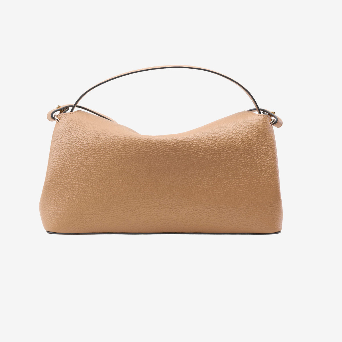 Back of beige Italian leather handbag on a white background - SAND