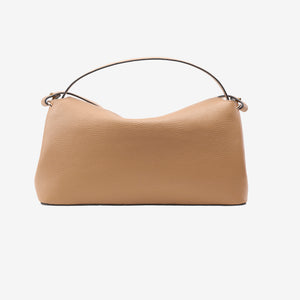 Back of beige Italian leather handbag on a white background - SAND