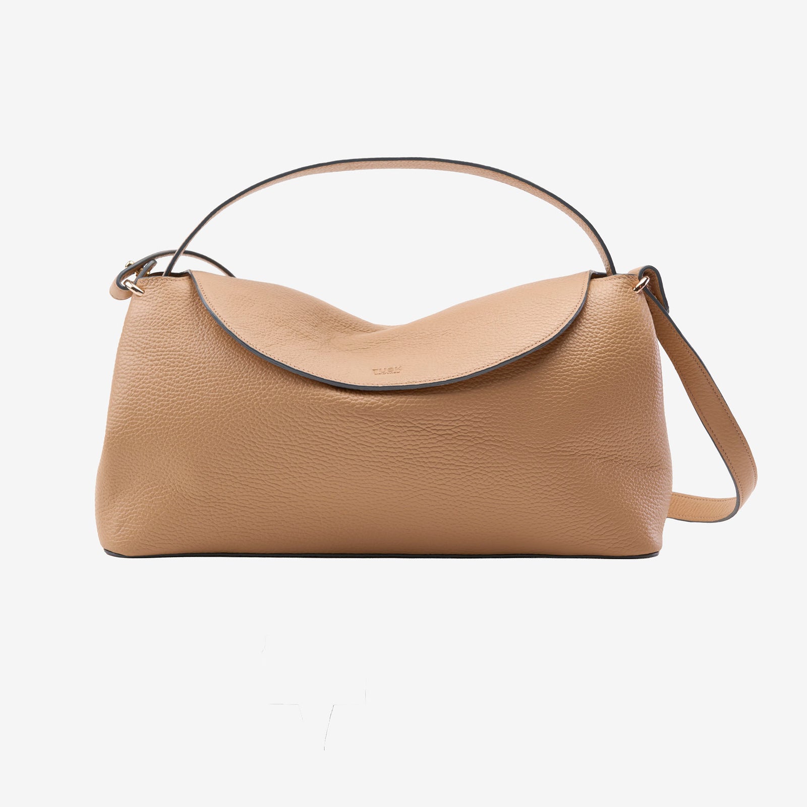 Beige Italian leather handbag with a strap on a white background - SAND