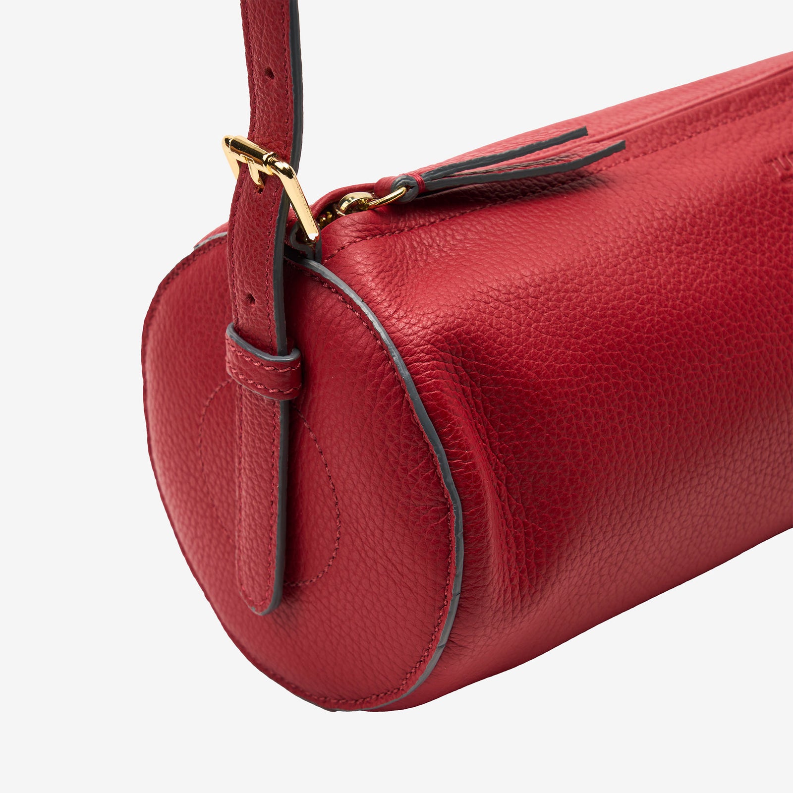 tusk 9944 italian pebblegrain leather barrel bag red front -RED