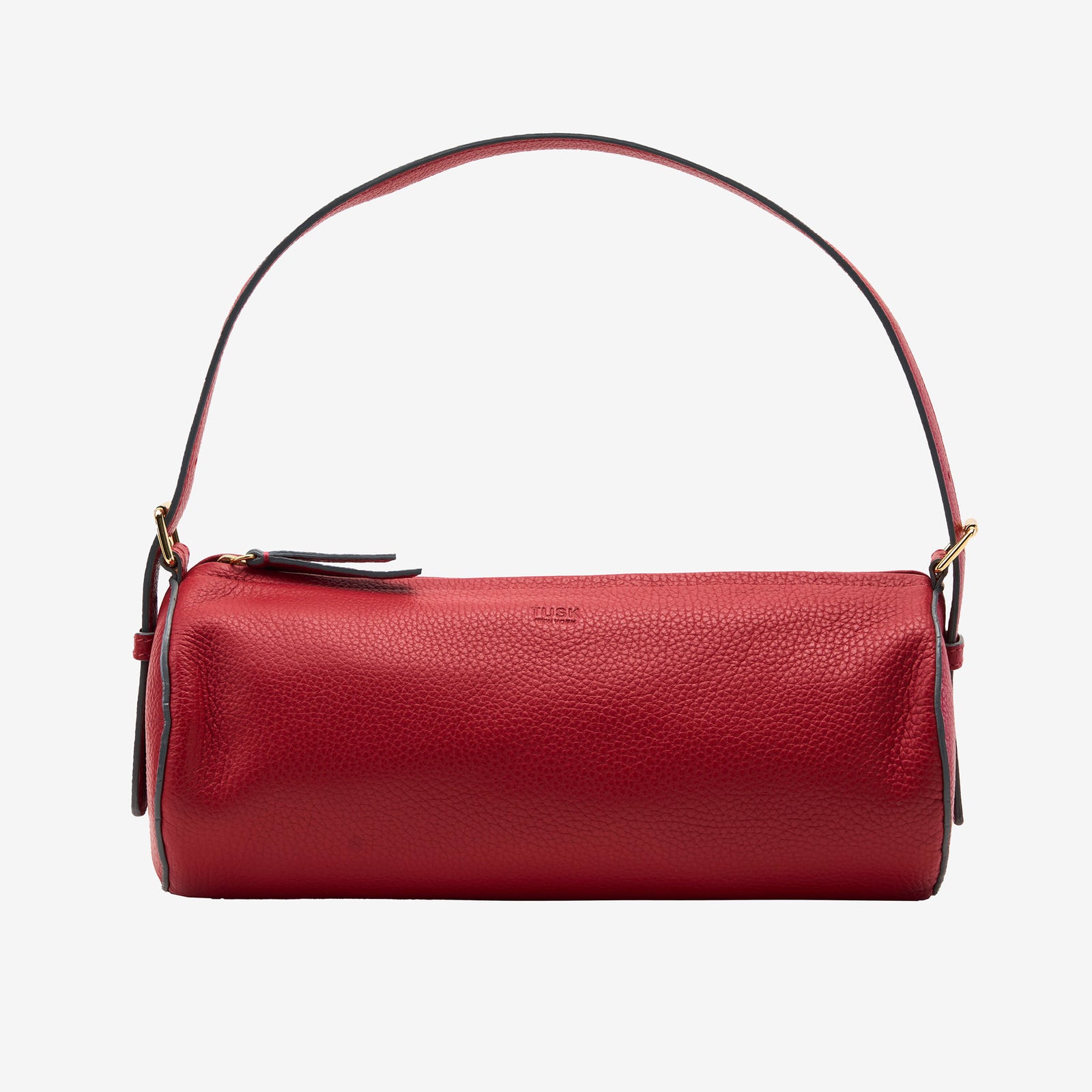 tusk 9944 italian pebblegrain leather barrel bag red front -RED