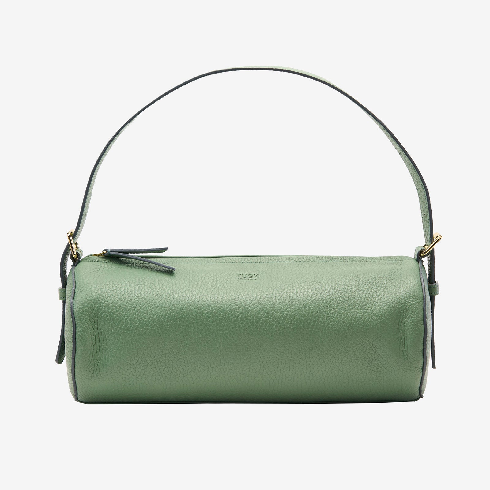 tusk 9944 italian pebblegrain leather barrel bag sage front - SAGE