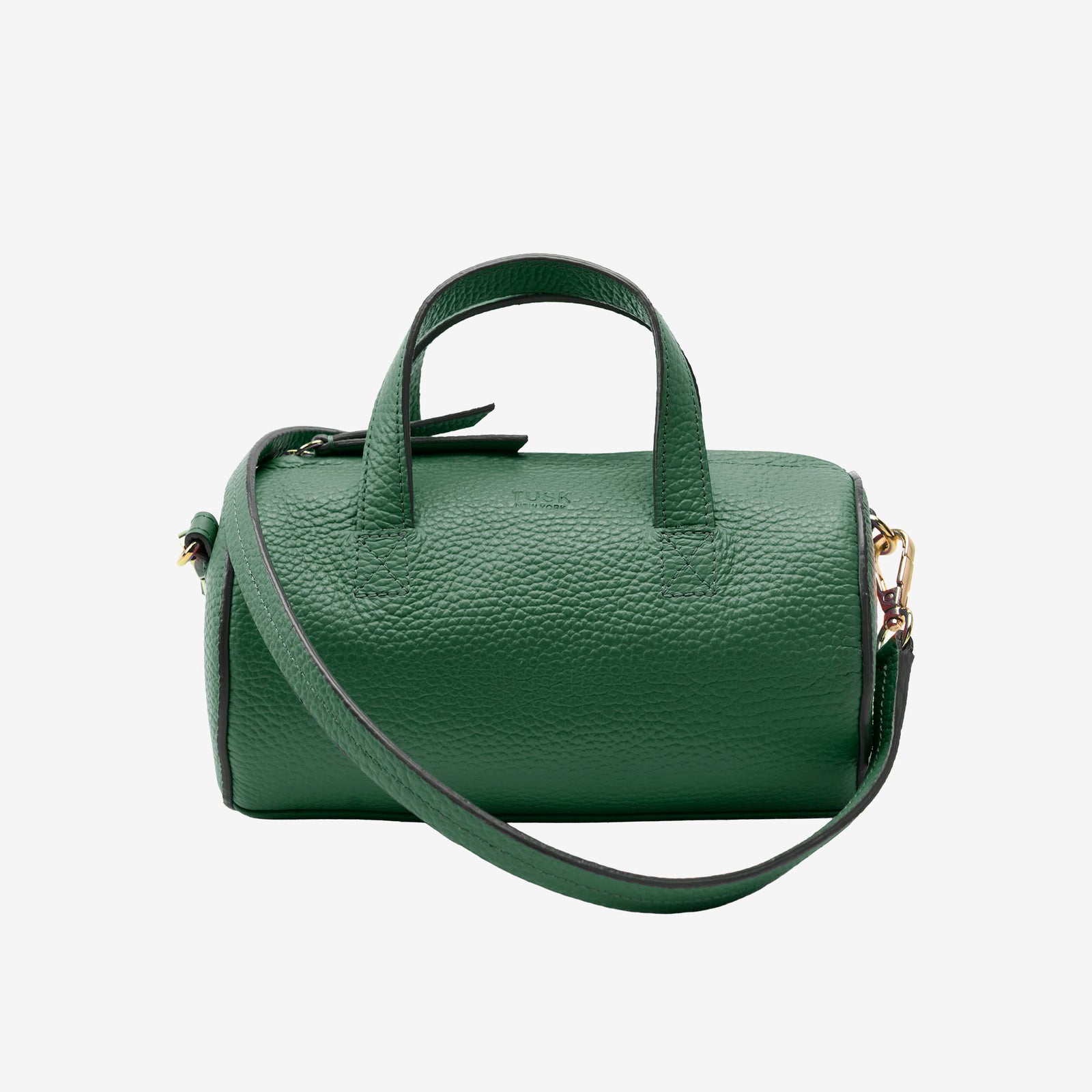 Green barrel handbag with a strap on a white background - FOREST