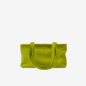 Tusk 9953 Anaya Zip Top Tote in Italian pebble-grain cowhide leather. Front view with shoulder straps down - AVOCADO