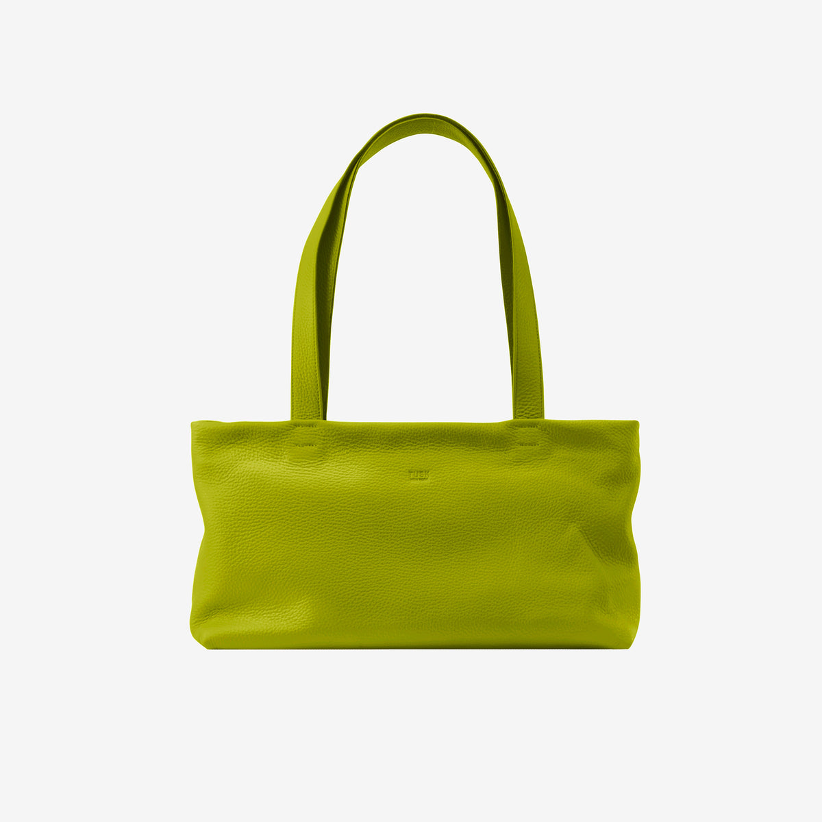 Tusk 9953 Anaya Zip Top Tote in Italian pebble-grain cowhide leather. Front view with long shoulder straps raised - AVOCADO