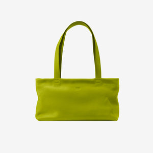 Tusk 9953 Anaya Zip Top Tote in Italian pebble-grain cowhide leather. Front view with long shoulder straps raised - AVOCADO