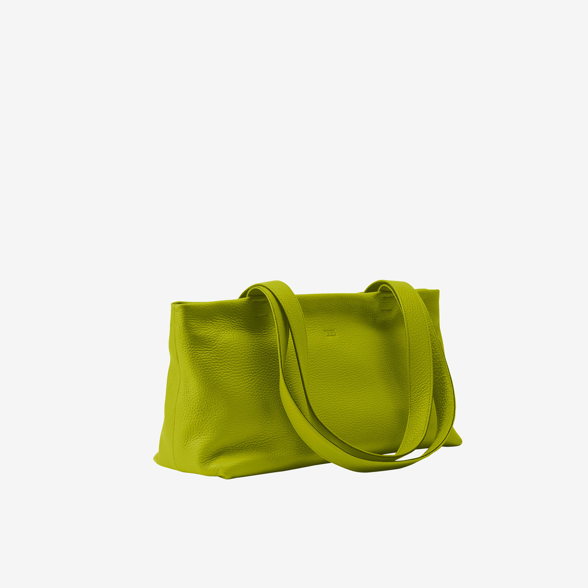 Tusk 9953 Anaya Zip Top Tote in Italian pebble-grain cowhide leather. Side view showing the leather shape and shoulder straps - AVOCADO