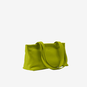 Tusk 9953 Anaya Zip Top Tote in Italian pebble-grain cowhide leather. Side view showing the leather shape and shoulder straps - AVOCADO